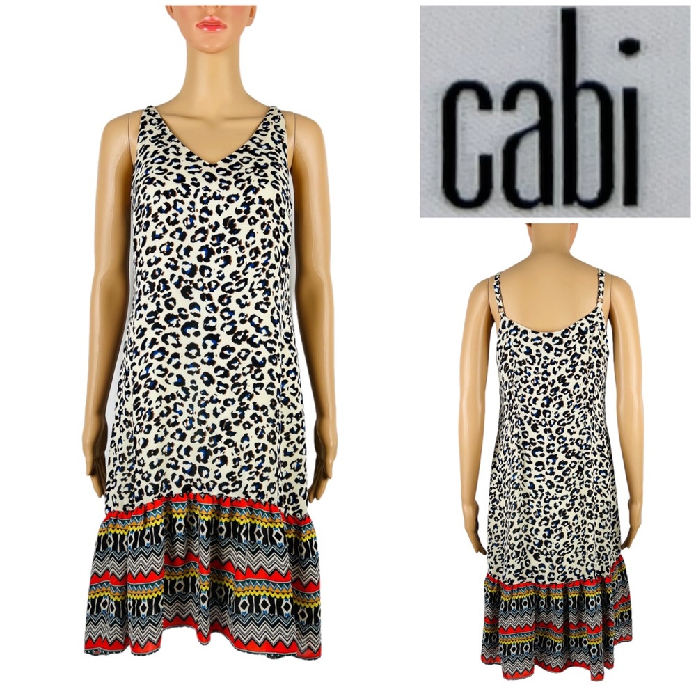 CAbi Womens XS Dress 5115 Safari Animal Print Tank Ruffled Hem Sleeveless EUC